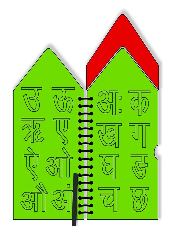 The Funny Mind Wooden Reusable Chalk Book for Preschool, Early Learners, and Montessori Kids Tracing Slate, Writing Practice Book for Beginners-Pack of 4-Hindi,English Capital & Small Letters,and Math - Image 2